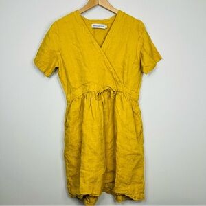 MANTAIKOTAI mustard linen dress short mustard Yellow Wrap Dress size medium